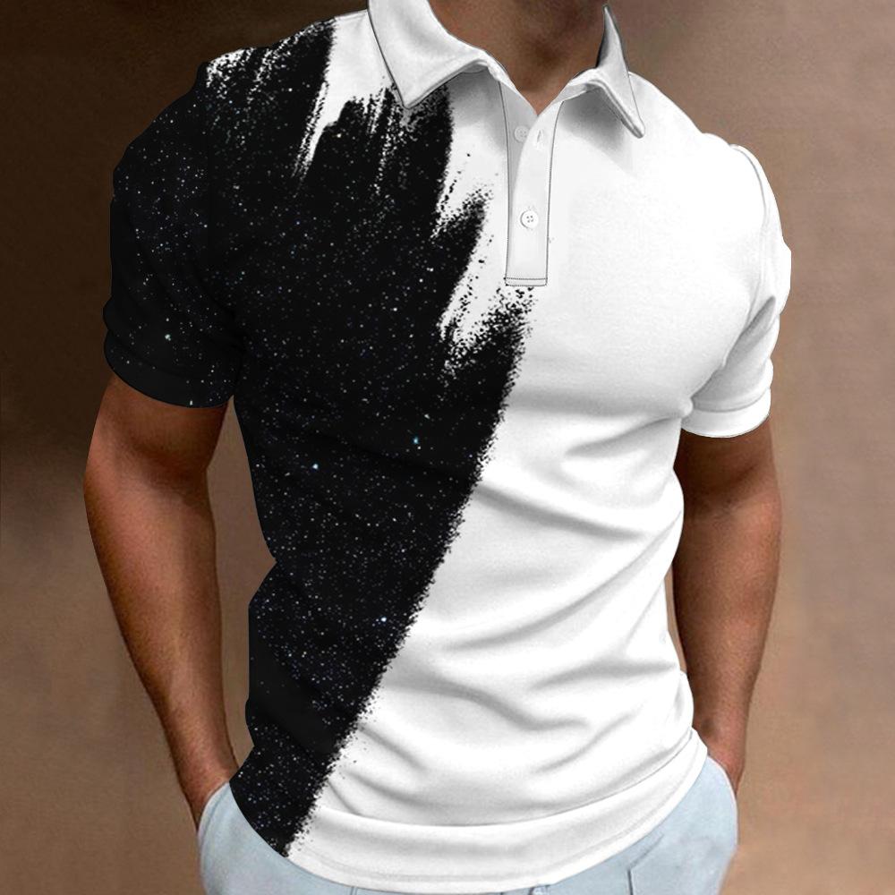 Trendy Abstract Print Short-sleeve Polo Shirt, Stylish Casual Top for Men
