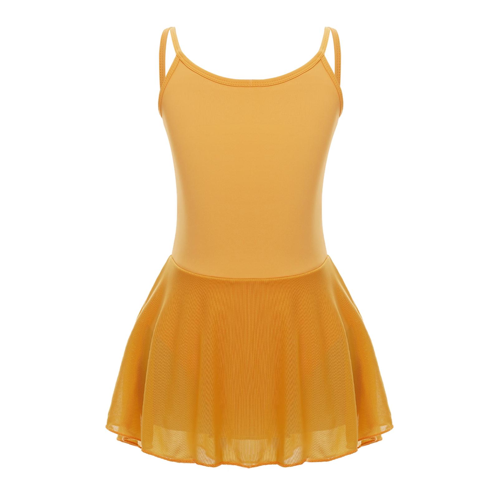 

Балетный купальник без рукавов для девочек с бретельками и глубоким вырезом на спине, с юбкой для тренировок 3-4 Years жёлтый