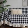 Sofa Towel Black and White Plaid Pastoral Ruffle Edge Multi-functional Cover Towel Retro Sofa Cover