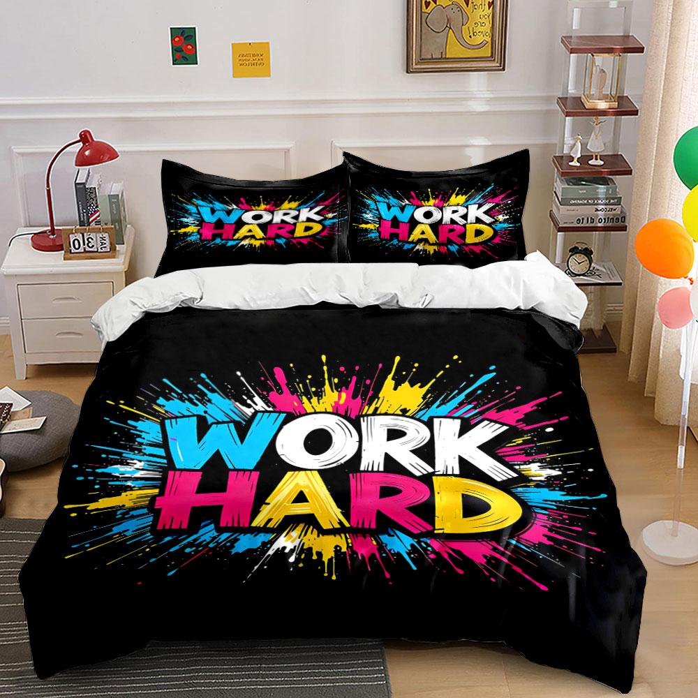 

Bold Work Hard text. Bedding sets Duvet cover sets Duvet covers Pillowcases(1 * Duvet Cover 2 * Pillowcases, without duvet insert) 135x200cm