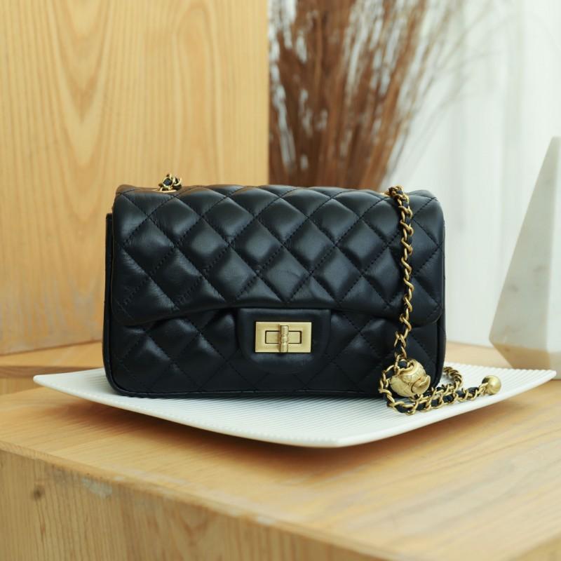 

Bag Women s Style Authentic Leather Fashionable Diamond-shaped Square Fat Chain Single-shoulder Crossbody Length 20cm wide 7cm high 18cm чёрный