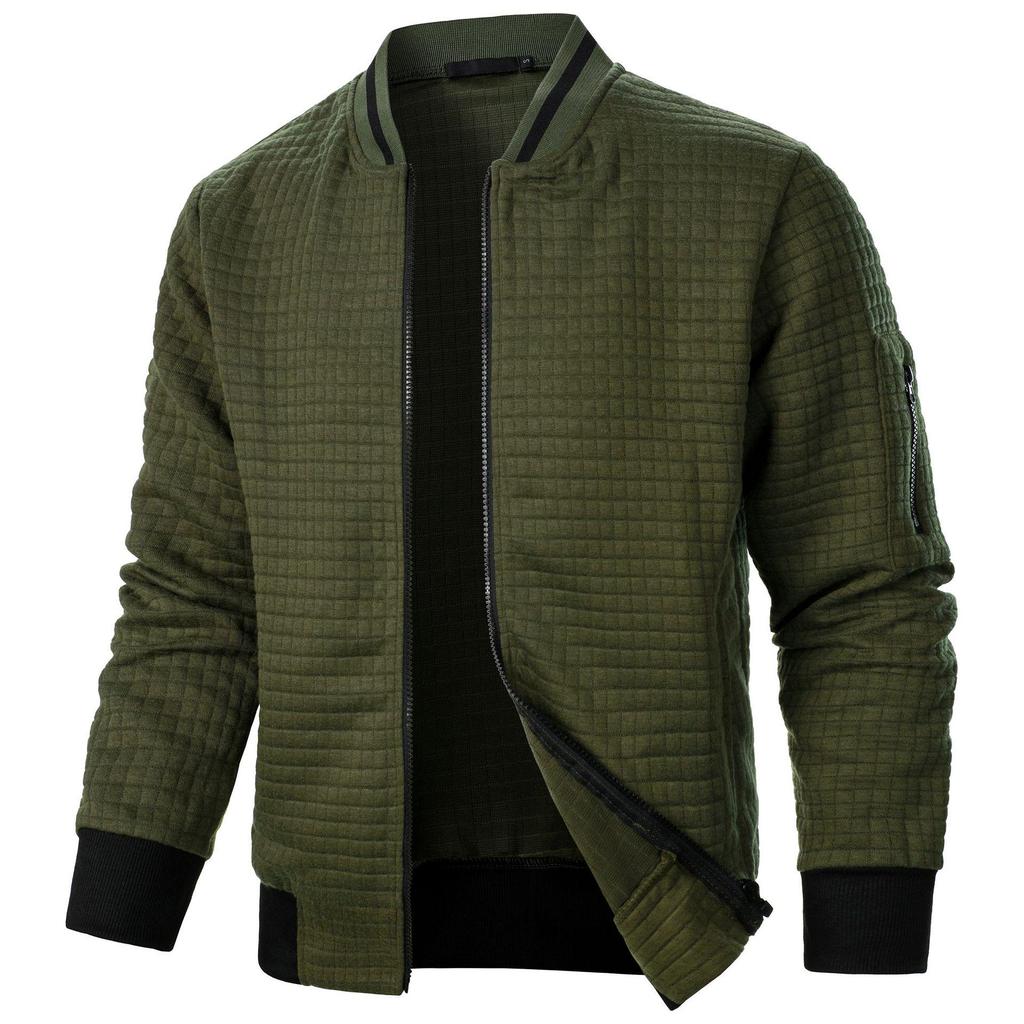 Men's Plaid Zip-Up Stand Collar Cardigan Sweatshirt Jacket