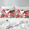 Cartoon Strawberry Cow Pattern Bed Hat Four-Piece Bedding Set Bedroom Dormitory Bedding Decoration