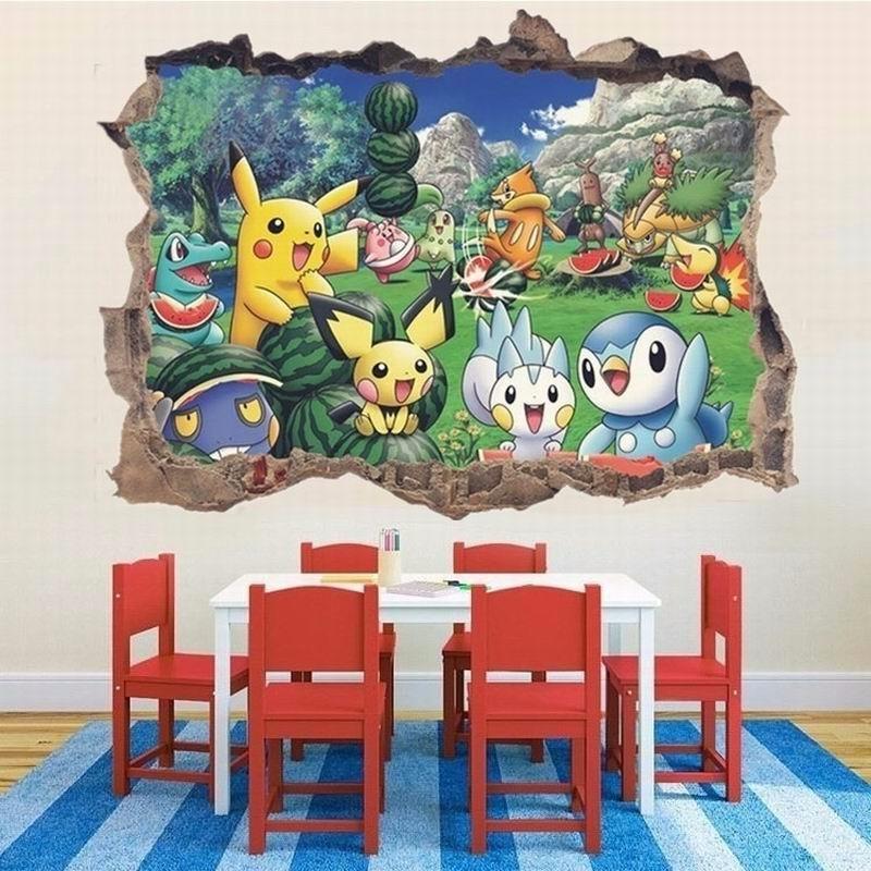 Pikachu Cartoon Kinderzimmer Schlafzimmer Dekor Kinderzimmer Wasserdichte Poster Wandaufkleber Pokemon Go Aufkleber