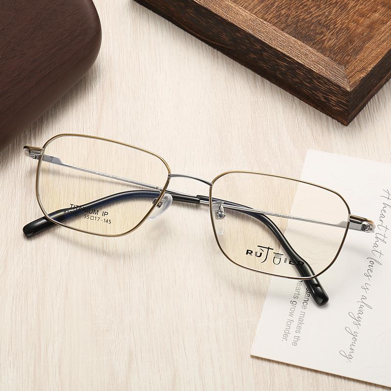 Inch Word Ultra-Light Myopia Glasses Frame - Pure Titanium, Large Face, Square, Fashionable Business Design золотой