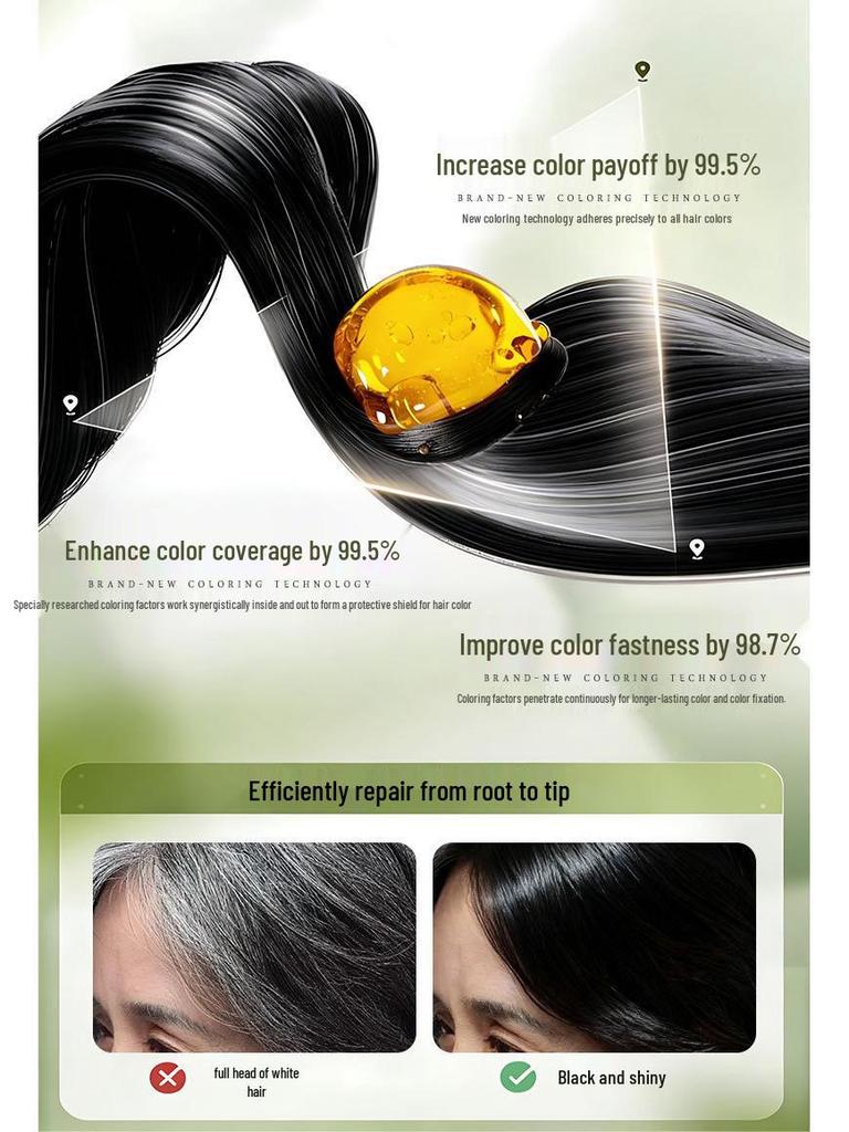 Beijing Tong Ren Tang Natural Black Brown Hair Dye with Black Tea Extract - Plant-Based Bubble Dye Cream