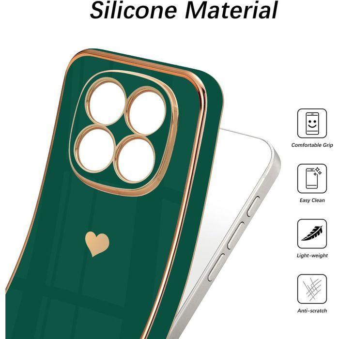 Coque pour Xiaomi Redmi Note 15 Pro 5G, Silicone Motif Cœur Antichoc Slim - Vert Nuit
