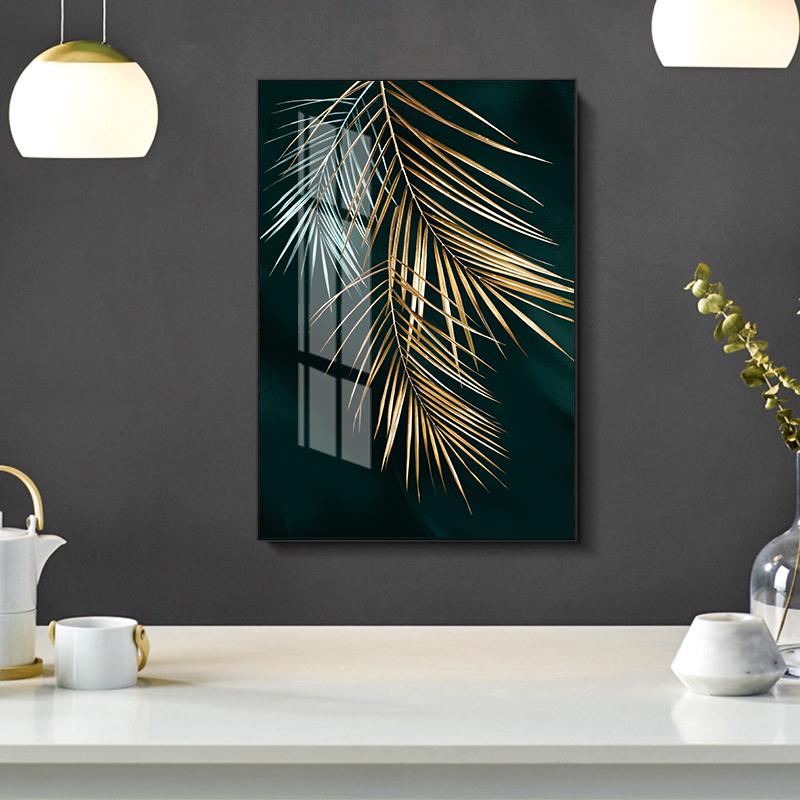 Nordisk dekorasjon Golden Leaf Canvas Abstrakt maleri Veggkunstplakat og trykk Dekorative bilder til stuen Home Decor