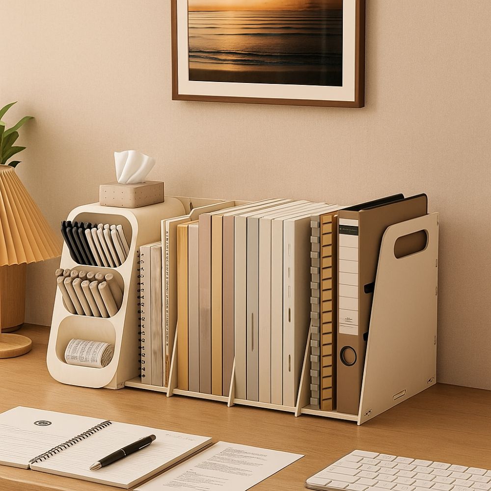 Foldable Student Book Shelf Multi Compartments File Holder Desktop Storage Box Dorm Room