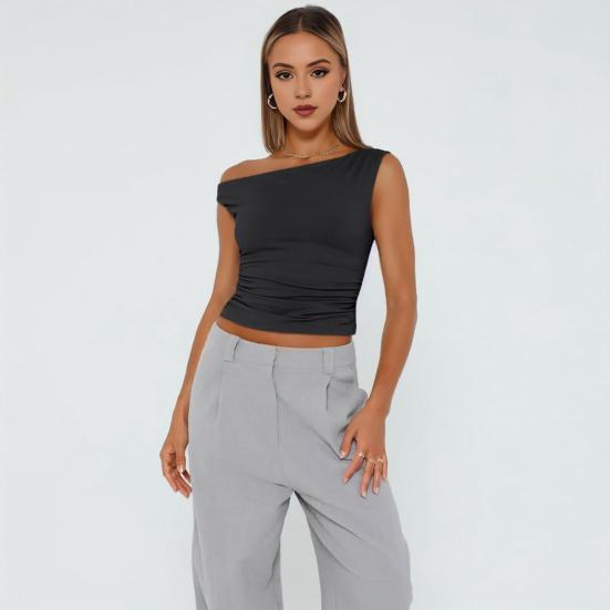 Dámské tílko s šikmým límcem svetr bez rukávů Jednobarevné košilka slim Fit s asymetrickým výstřihem