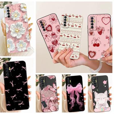 Daisy Bow Pattern Butterfly Flower Cherry Back Cover For Tecno Camon 17 17P 17 Pro Phone Case Soft Silicone Casing CG6 CG7 CG8