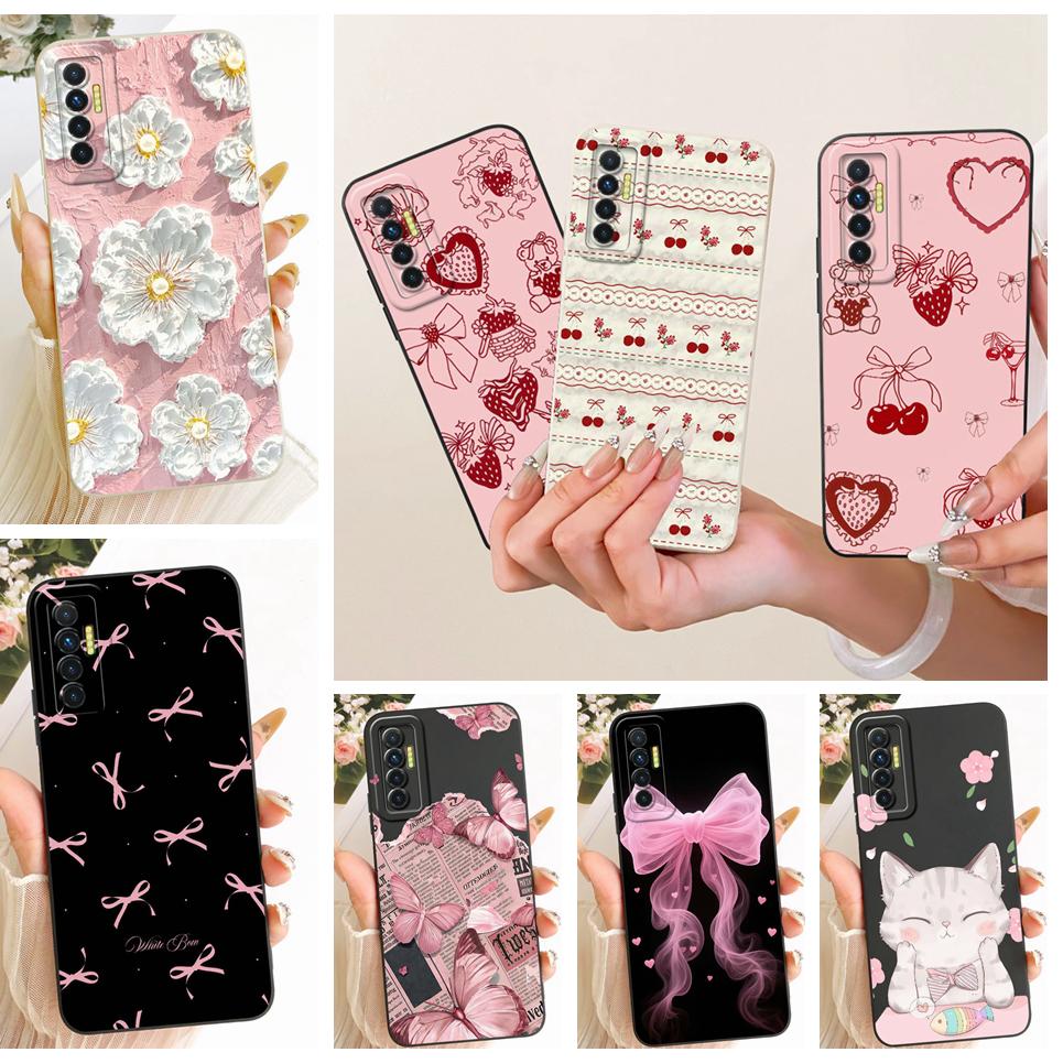 Daisy Bow Pattern Butterfly Flower Cherry Back Cover For Tecno Camon 17 17P 17 Pro Phone Case Soft Silicone Casing CG6 CG7 CG8
