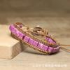 Purple Imperial Jasper Square Bead Wrap Bracelet – Gold Accent Leather Boho Jewelry, Passion Protection Gift for Women