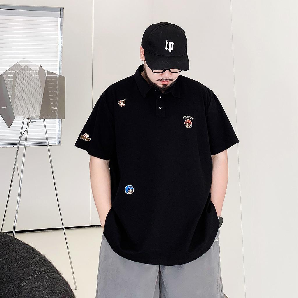 American Embroidery Trendy Wicking Soft Quality Breathable Men's Loose Polo Shirt--Wrinkle Resistant Casual Athletic Short Sleeve Neck Shirt