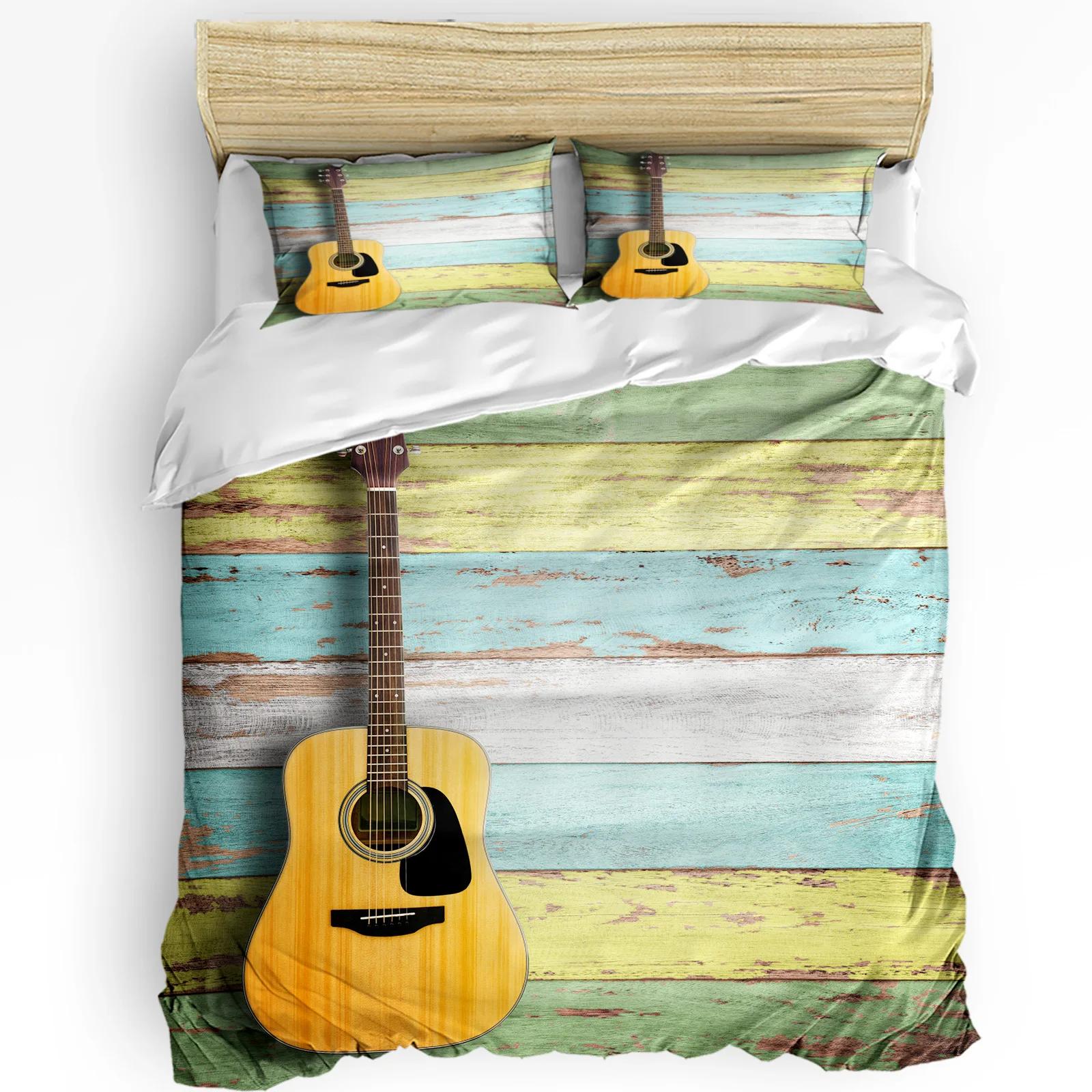 Kleurrijk Gitaar Rock Muziek Splash Art Dekbedovertrek 3-delige Beddengoedset Hometextiel Dekbedovertrek Kussenslopen Beddengoedset Zonder Laken AU Double(180x210cm)