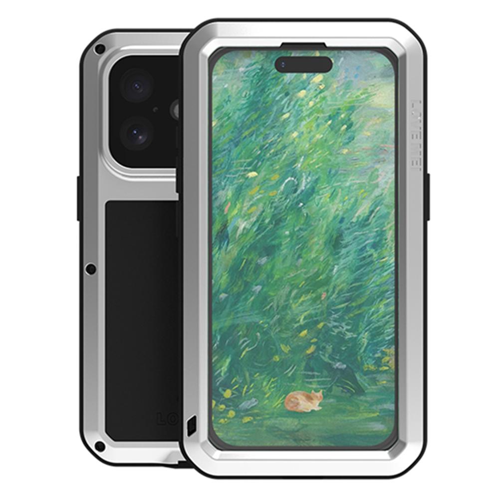 LOVE MEI Für iPhone 16 Hülle Gehärtetes Glas Displayschutzfolie Metall+Silikon Handyhülle