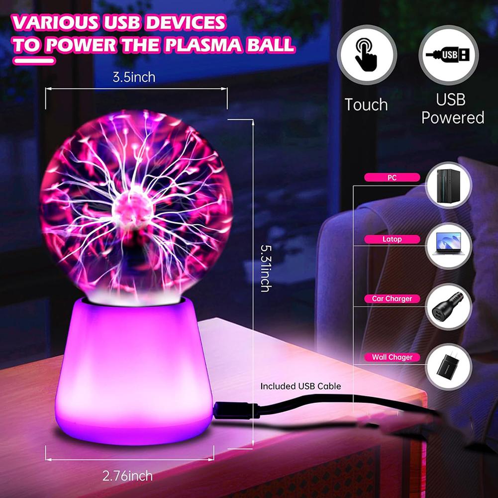 5v Plasma Sphere Ambient Light USB Charging Touch Sensitive Static Ball Lamp Colorful Night Light Desktop Bedroom Decoration