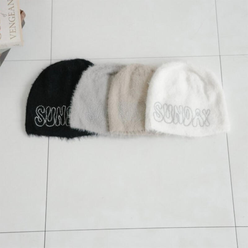 Women s Fur Knit Plain Studded Hat C8542_Gray