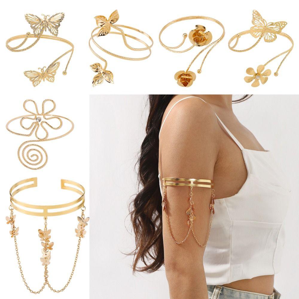 Gold Color Tassel Arm Chain Metal Wide Open Bangle Creative Arm Cuff Performance