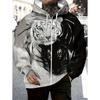 Herren Kapuzenpullover mit Reißverschluss und Tiger-Grafik, Langarm, Lässiger Outdoor-Mode-Mantel mit Kordelzug und Taschen, Reißverschluss-Kapuzenpullover für den Mann