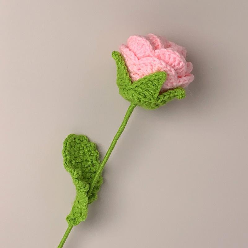1PC Knitted Flower Rose Fake Flowers Bouquet Wedding Party Decoration Hand Knitting Crochet Woven Artificial Flower Table Decor