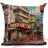 Cartoon Straßenecke Leinen Kissenbezug Japan Architekturstil Heimdekoration Wohnzimmer Sofa Dekokissen Hülle 45x45cm