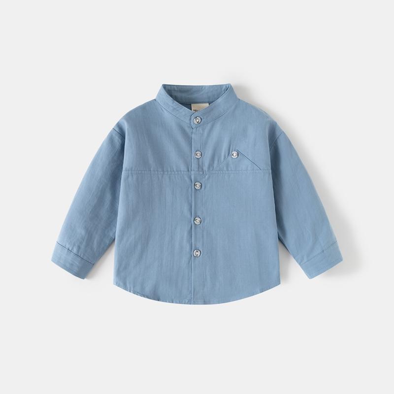 Boys' Solid-Color Stand-Up Collar Long-Sleeve Shirt for Spring and Fall