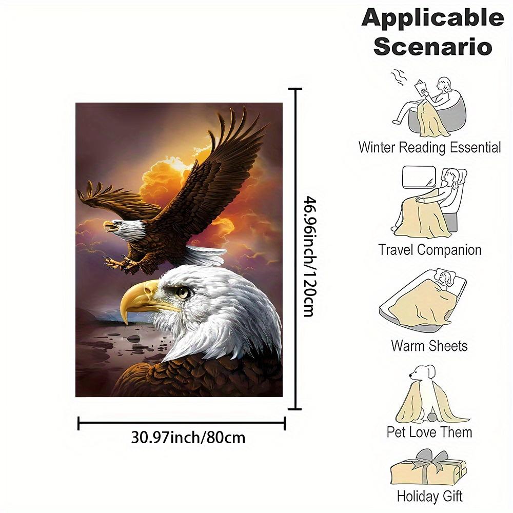 1pc Majestic Eagle Print Flannel Throw Blanket - Contemporary Reversible All-Season Cartoon Theme, High-Quality Digital Printing