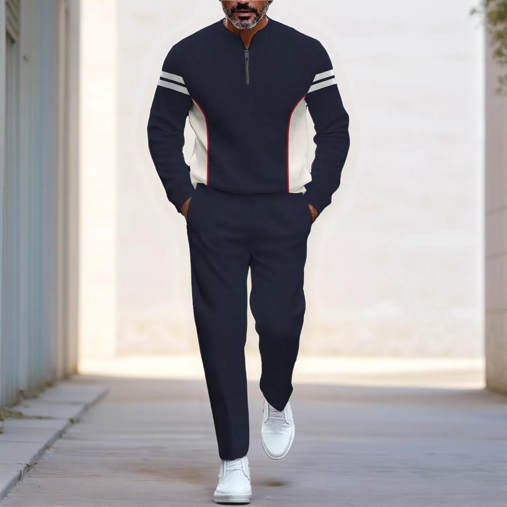 Spring Autumn Fashion Streetwear Men's Long-Sleeved Half-Zipper Stand-Up Collar Trousers Sportswear Men's Clothing Two-Piece set