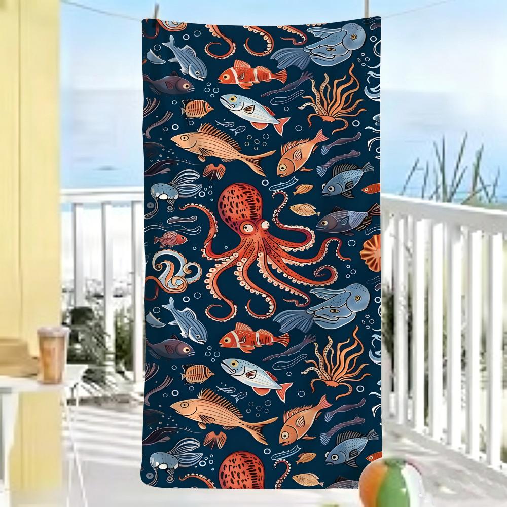 Kawaii Cartoon marine life pattern Towel ultra-fine fiber quick drying absorbent bath towel, outdoor swimming sports towel