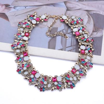 Color Shelves Metal Hollow Inlaid Colored Crystal Ethnic Style Necklace Exaggerated Personality