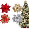 10Pcs 14cm Artificial Christmas Flowers Plastic Glitter Finish Christmas Glitter Flower Ornaments Sparkling Pink Red Gold