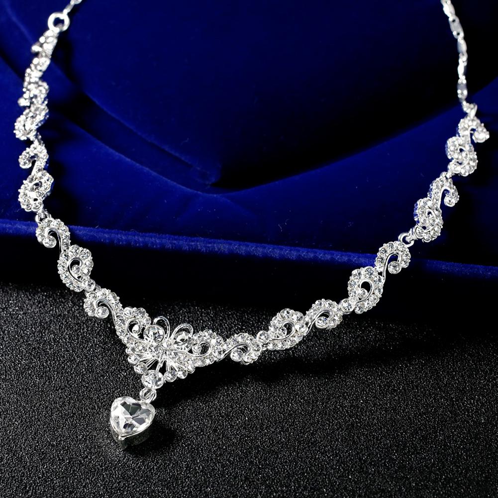 Women Bridal Jewelry Set Elegant Fashionable Diamond Alloy Necklace + Earring Set