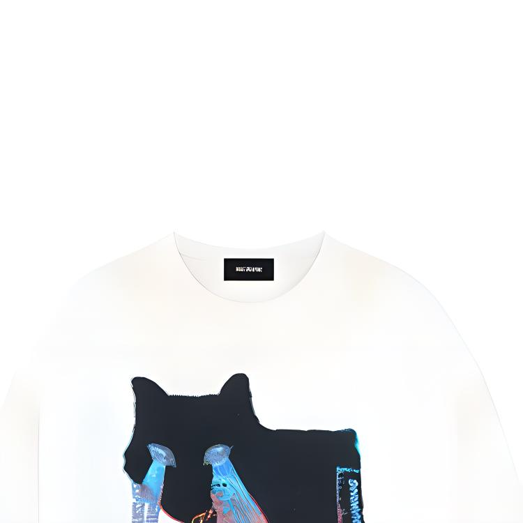 WE11DONE T-shirt Unisex Girocollo Manica Lunga con Fantasia Gatti FW23 Bianca WD-TT3-23-741-U-WH