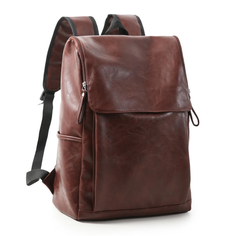 Solid Color PU Backpack Men's Large Capacity Backpack Student Sports Travel Computer Bag