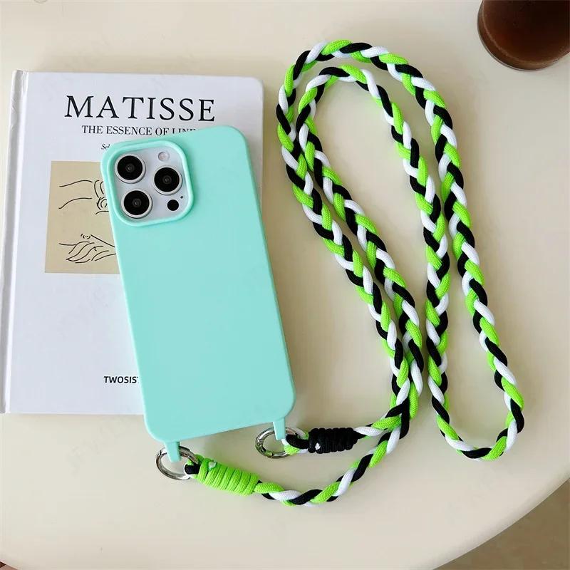 Crossbody Lanyard Handyhülle Für iPhone 16 15 14 12 13 11 Pro Max Plus Süßigkeitenfarbe Silikon Weiche TPU Rückseite