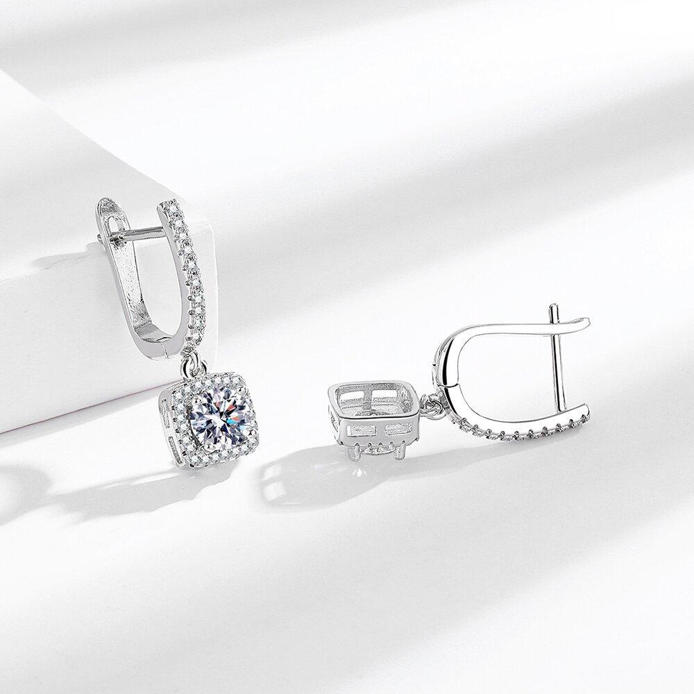 Fashion Bright Square Bag Zircon Earrings Women'S British Ear Buckles Light Luxury Commuter Ear Jewelry