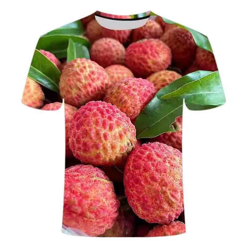 Mens Loose Fit Short Sleeve T-Shirt With 3D Fruit Lychee Print Breathable Cotton-Blend Casual Tee Teens Adults