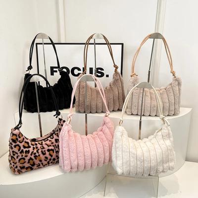 Plush Autumn and Winter Shoulder Armpit Bag  New Trend Leopard Print Women's Bag Textured Plush Handbag Plush Bag