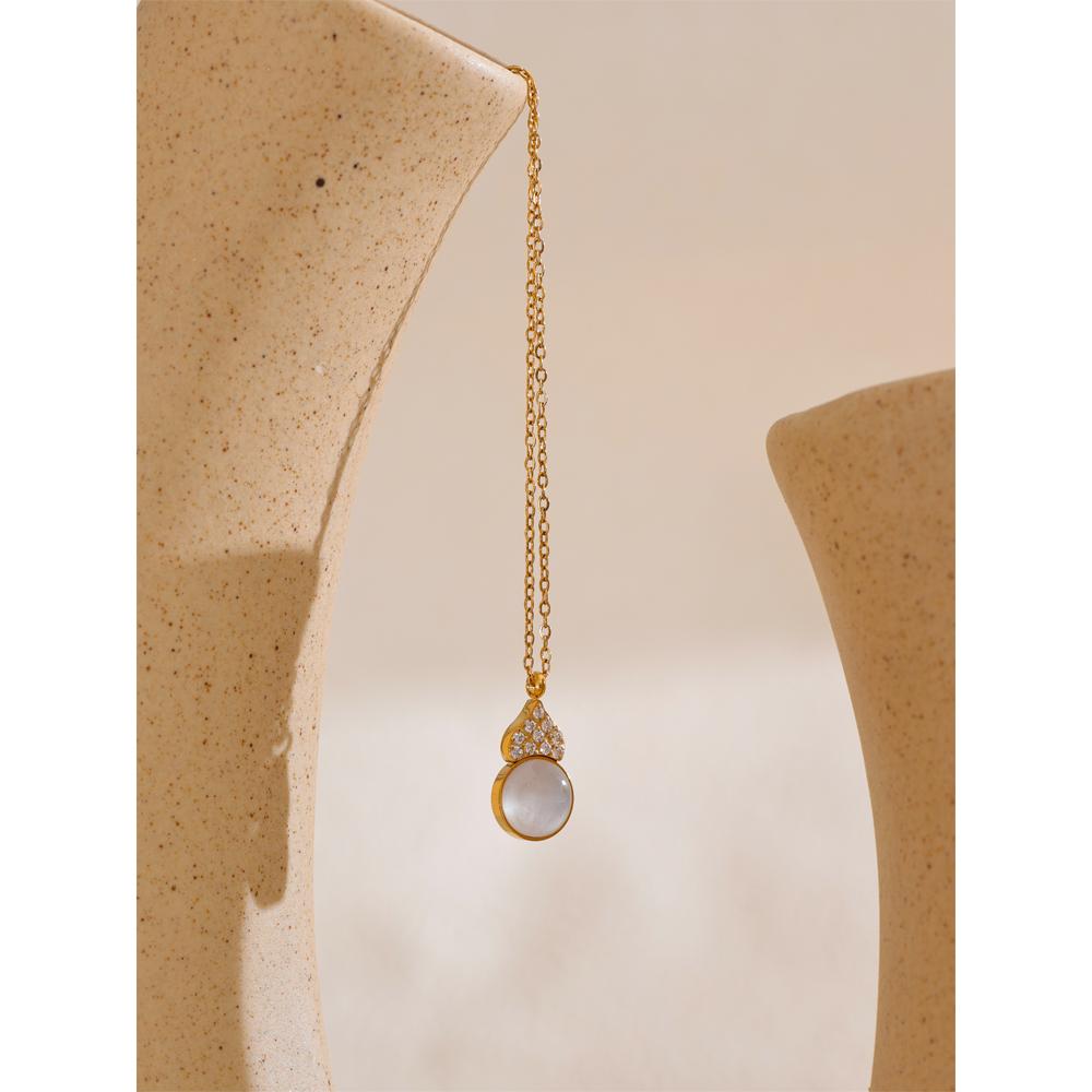 Yhpup Delicate Shiny Cubic Zirconia Natural Shell Exquisite Gourd Necklace Pendant Stainless Steel High Quality Jewelry Gift
