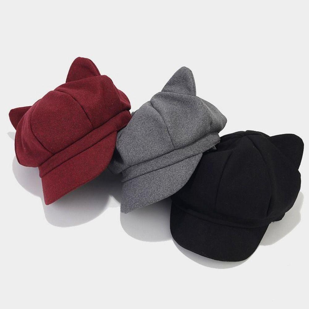 Adjustment Cat Ear Hat Cute Cat Ears Women Hat Retro British Beret Hat  Painter