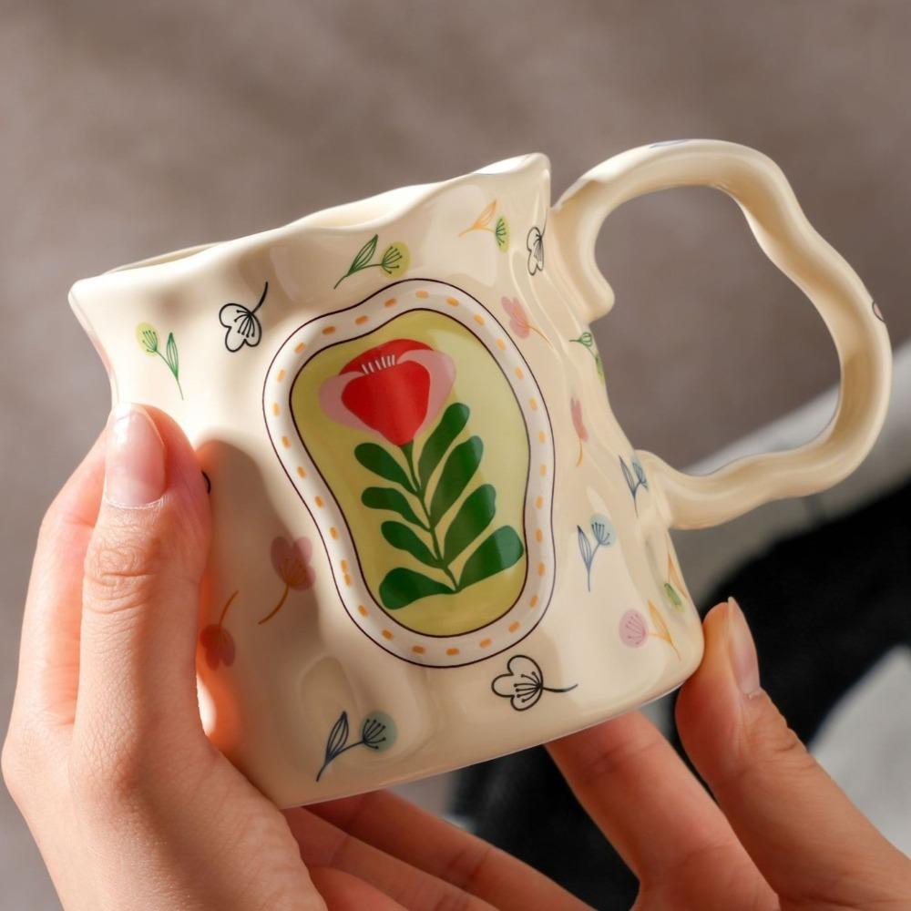 Handmade Milk Cup Floral Decoration Cafe Cup Exquisite Ceramic Coffee Mug  For Women