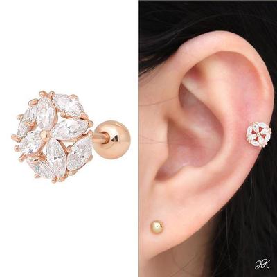 14K Guldnål Kubisk Rund Blomma Roséguld Lager på Lager Hål (S8888924)