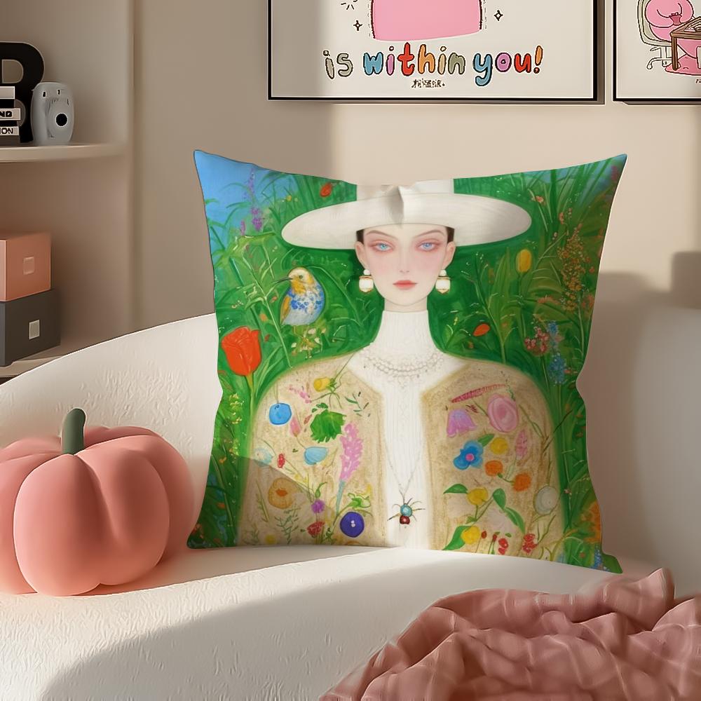 Fashion Illustration Cushion Cover Pillowcase Short Plush Invisible zipper Room Sofa Cushion Cover
