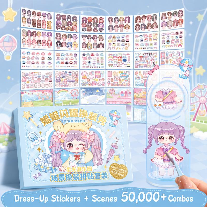 Kawaii Cartoon Girl Dress Up Sticker Set 4 Different Themes Perfect For Kids Diy Craft Birthday Gifts
