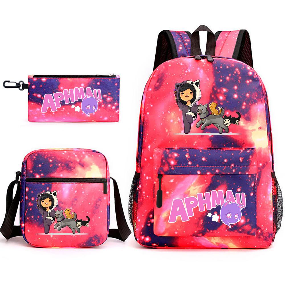 Spielwaren Aphmau Schultasche Cartoon Rucksack Federmäppchen Umhängetasche Dreiteiliges Set