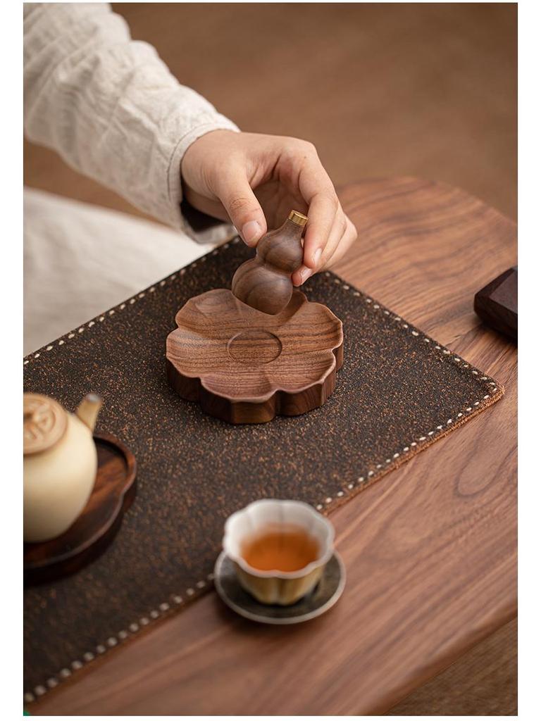 North American Walnut Multi-Hole Incense Burner, Solid Wood Lotus Design, No Ash Holder