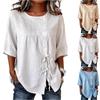 Fashionable Women's Shirt With  Buttons, Round Neck, And Short Sleeves