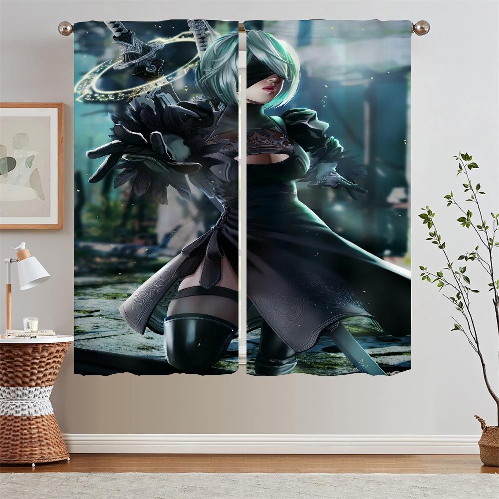 

NieR Automata2 Black Out Curtains for Living Room Kitchen Curtains Salon 2 Pieces Blackout Tulle in Kitchen Blinds Curls Blind W50xH70cmx2pcs-CL
