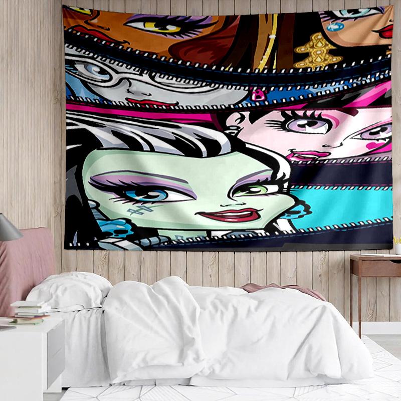 Monster High1 Tapestry for Bedroom Aesthetic Classroom Tapestries Wall Hanging for Living Room Dorm Office,Ideal Creative Gift